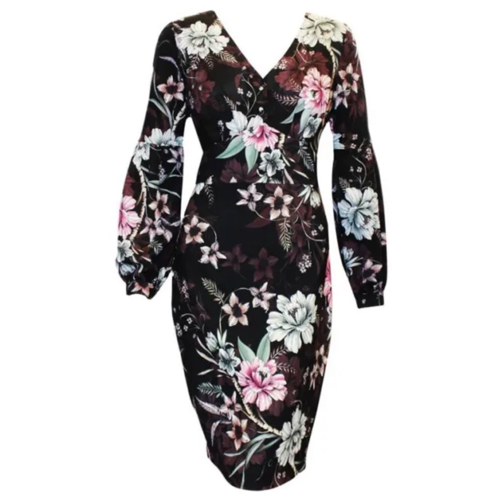 Badgley Mischka Floral Print Long Sleeve Dress!!